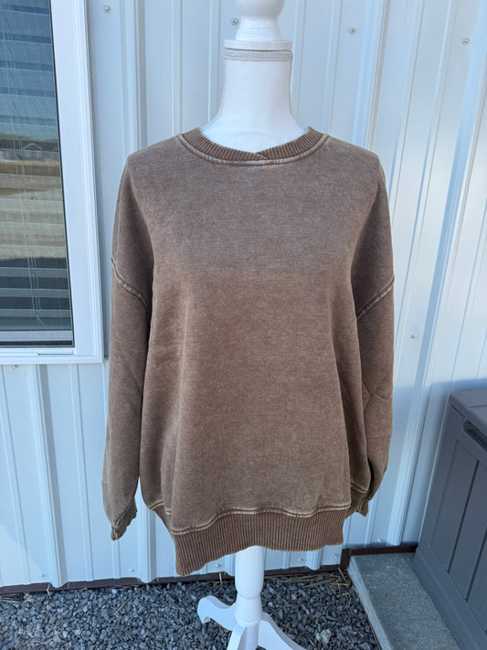 Zenana Brown oversized crewneck