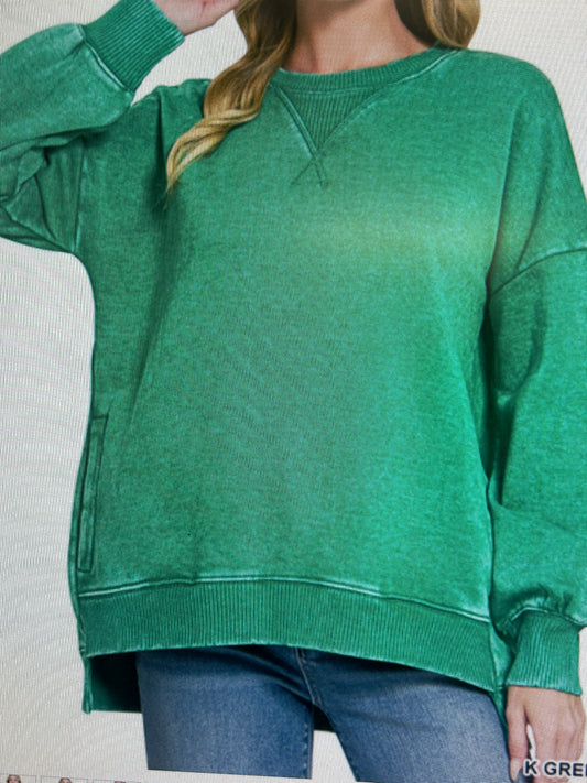 Zenana emerald green pocket crewneck