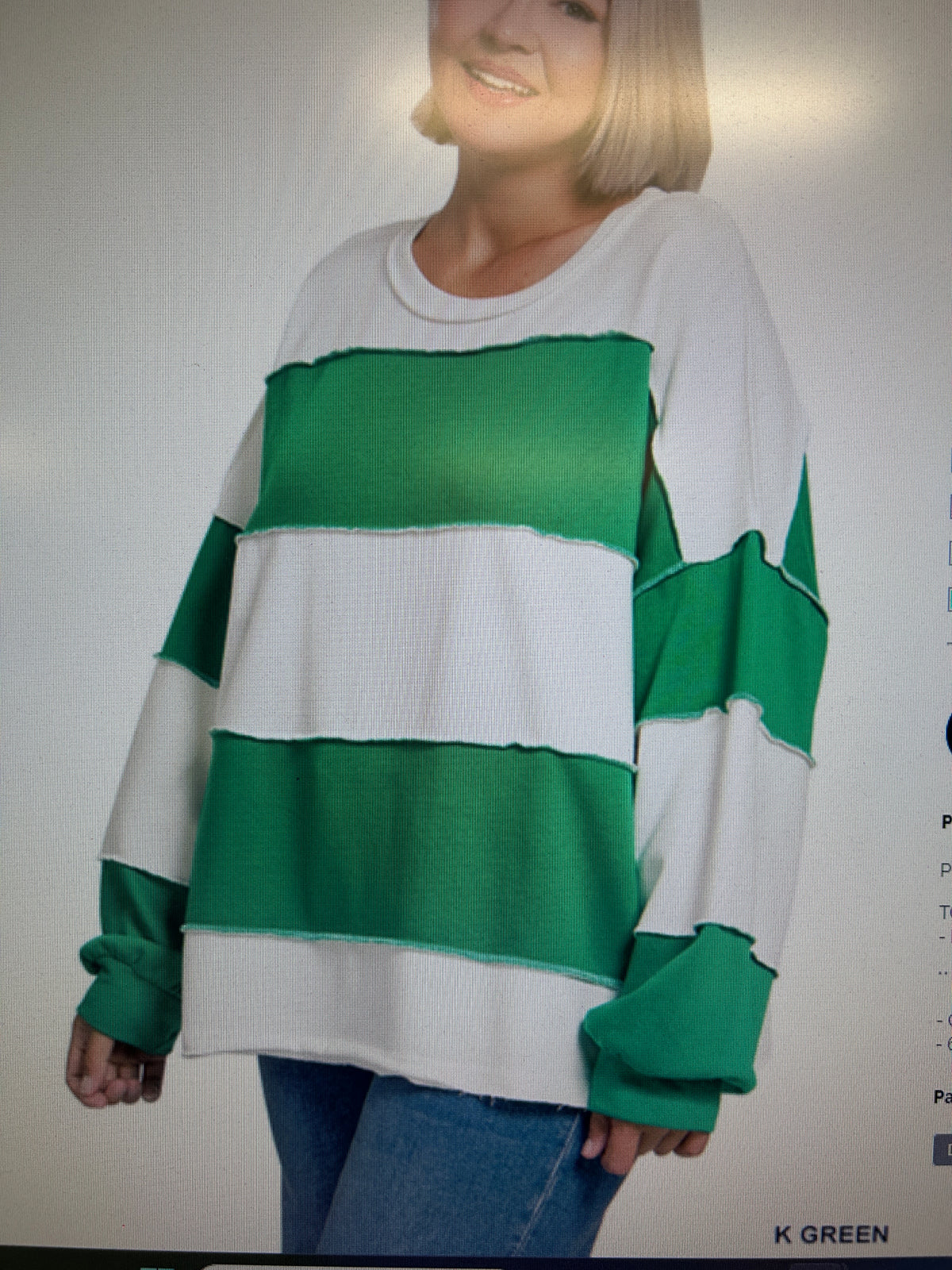 Zenana Green and white striped Terry Shirt
