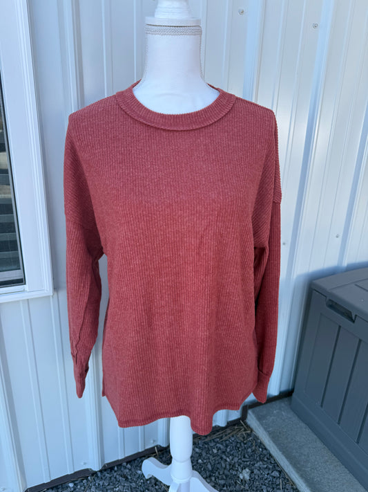 Zenana Rust Ribbed thin sweater