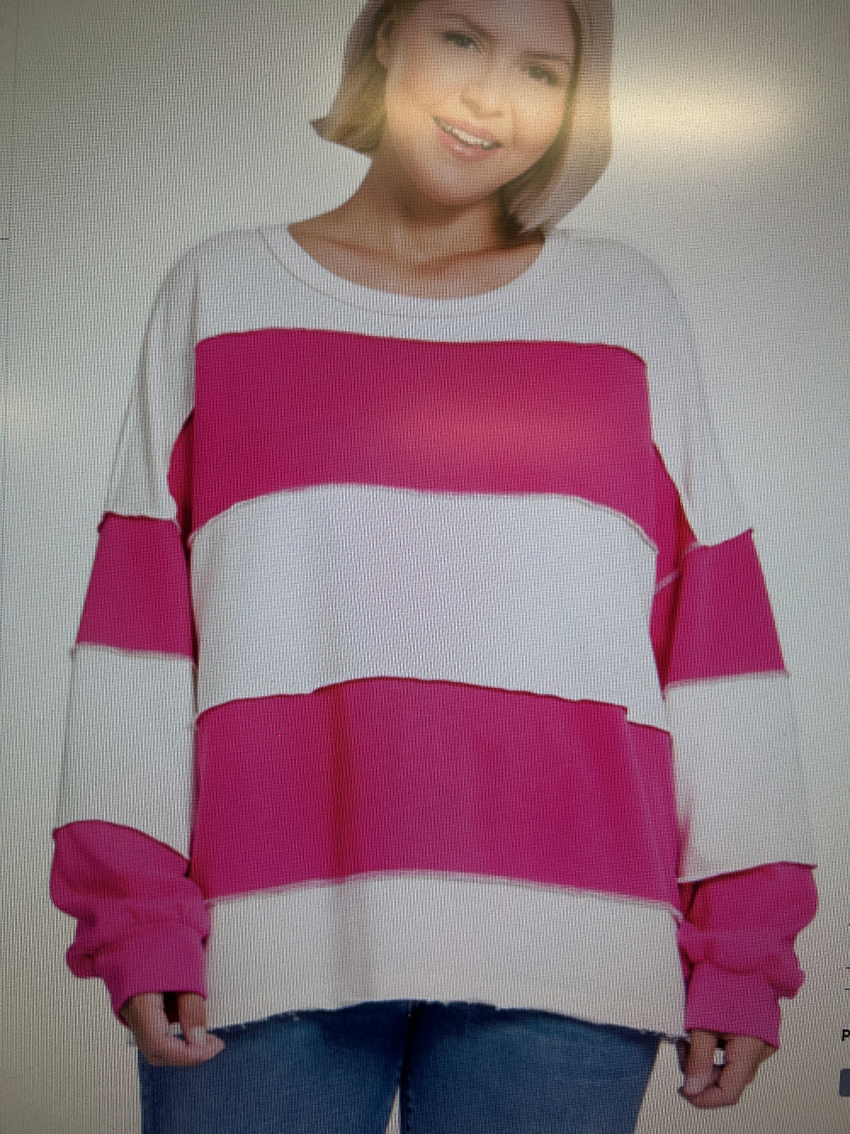 Zenana pink striped terry