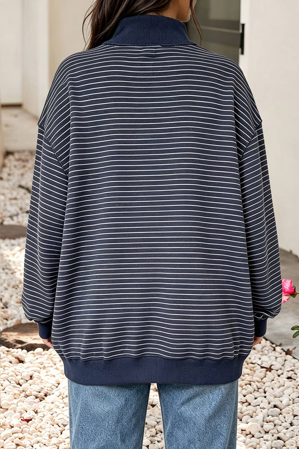 LDC Striped Oversized Mock Neck Sweatshirt